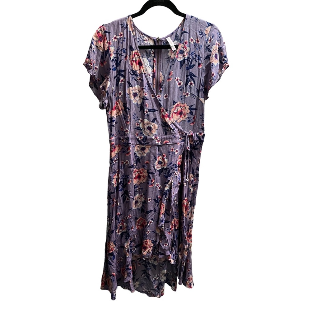 🖤5/$20 Purple Floral High Low Faux Wrap Dress